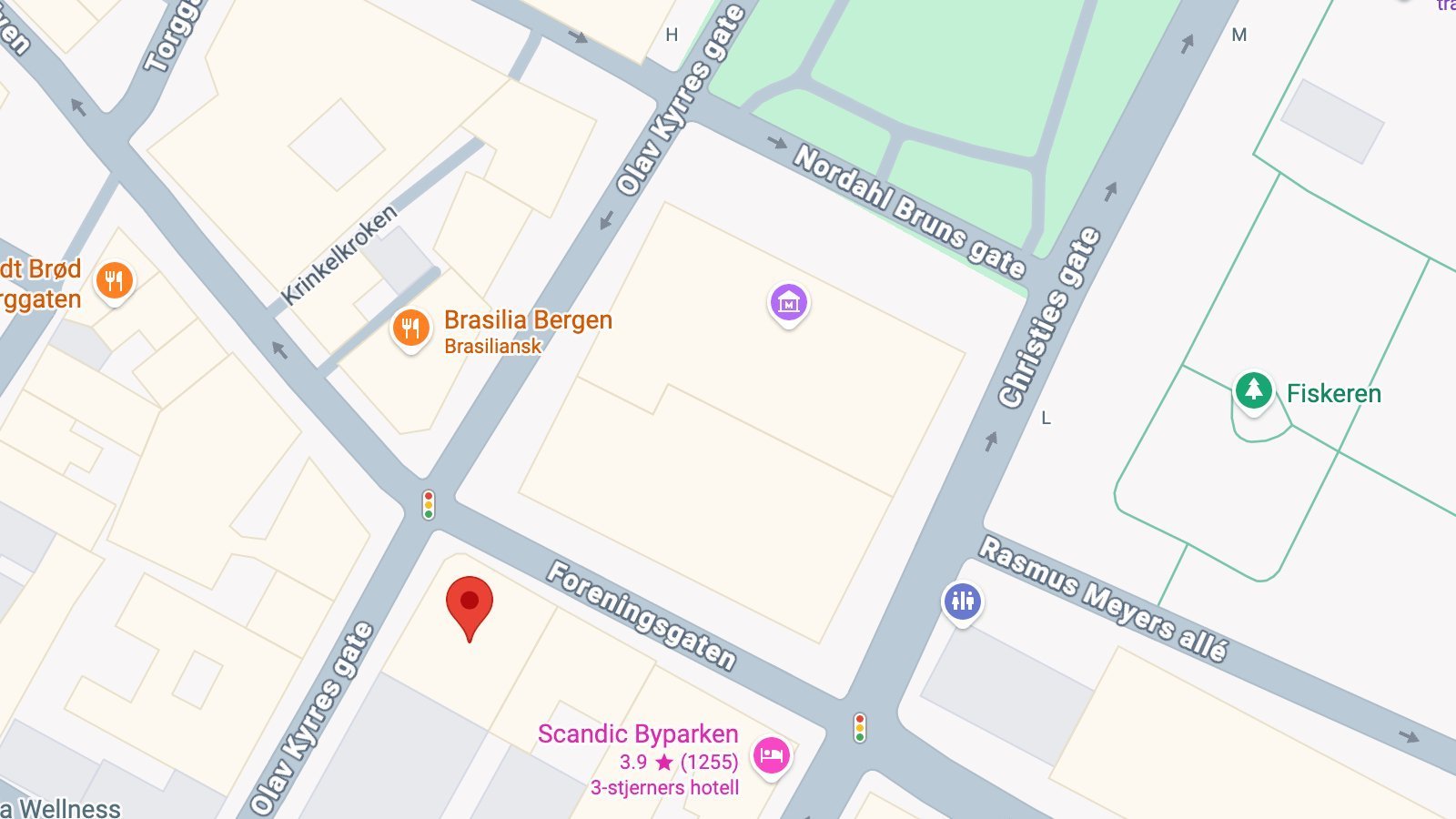 Kart over Rezepten i Bergen sentrum - Foreningsgaten 1